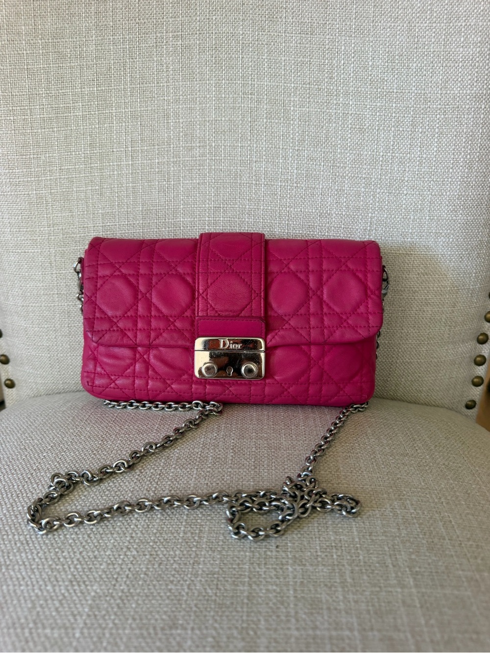 Dior Hot Pink Quilted Chain Crossbody Bag